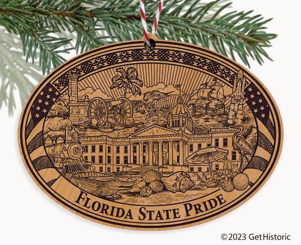 Georgia State Natural Wood Engraved Ornament