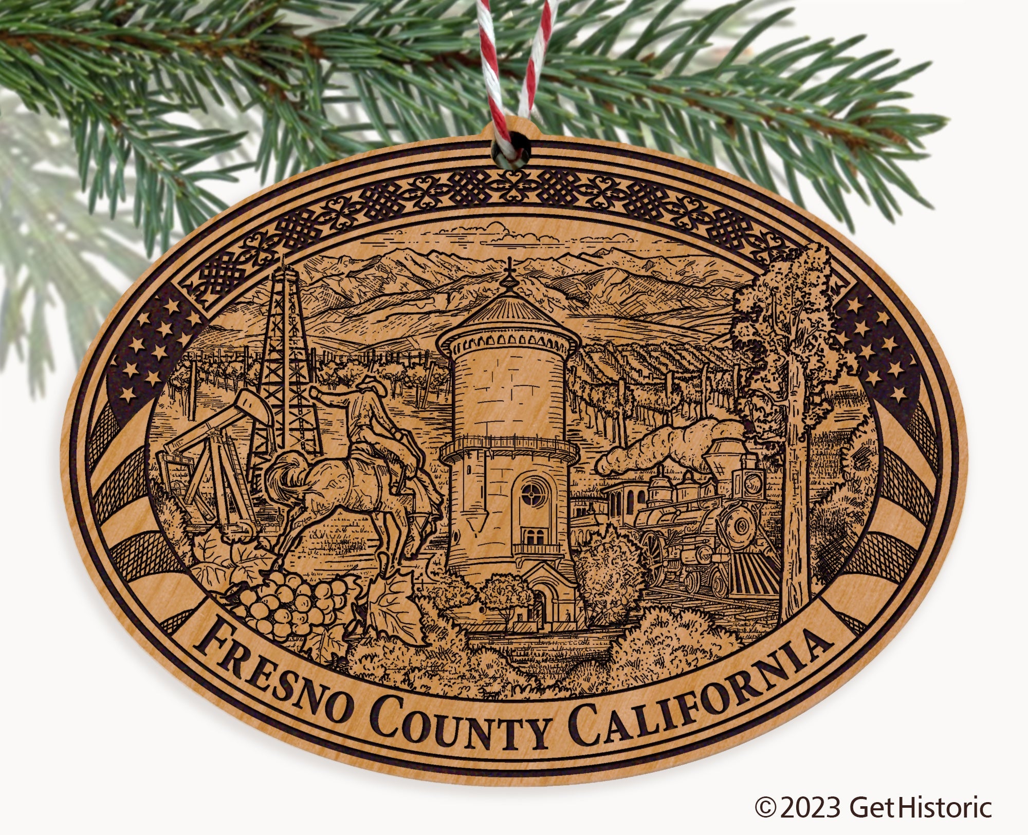 Fresno County California Engraved Natural Ornament