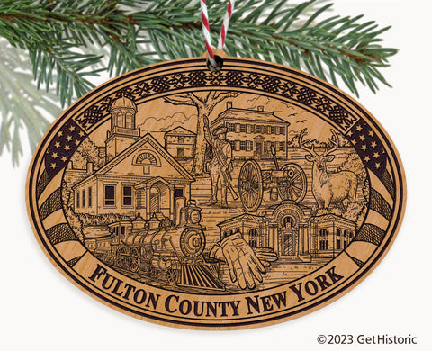 Fulton County New York Natural Wood Engraved Ornament