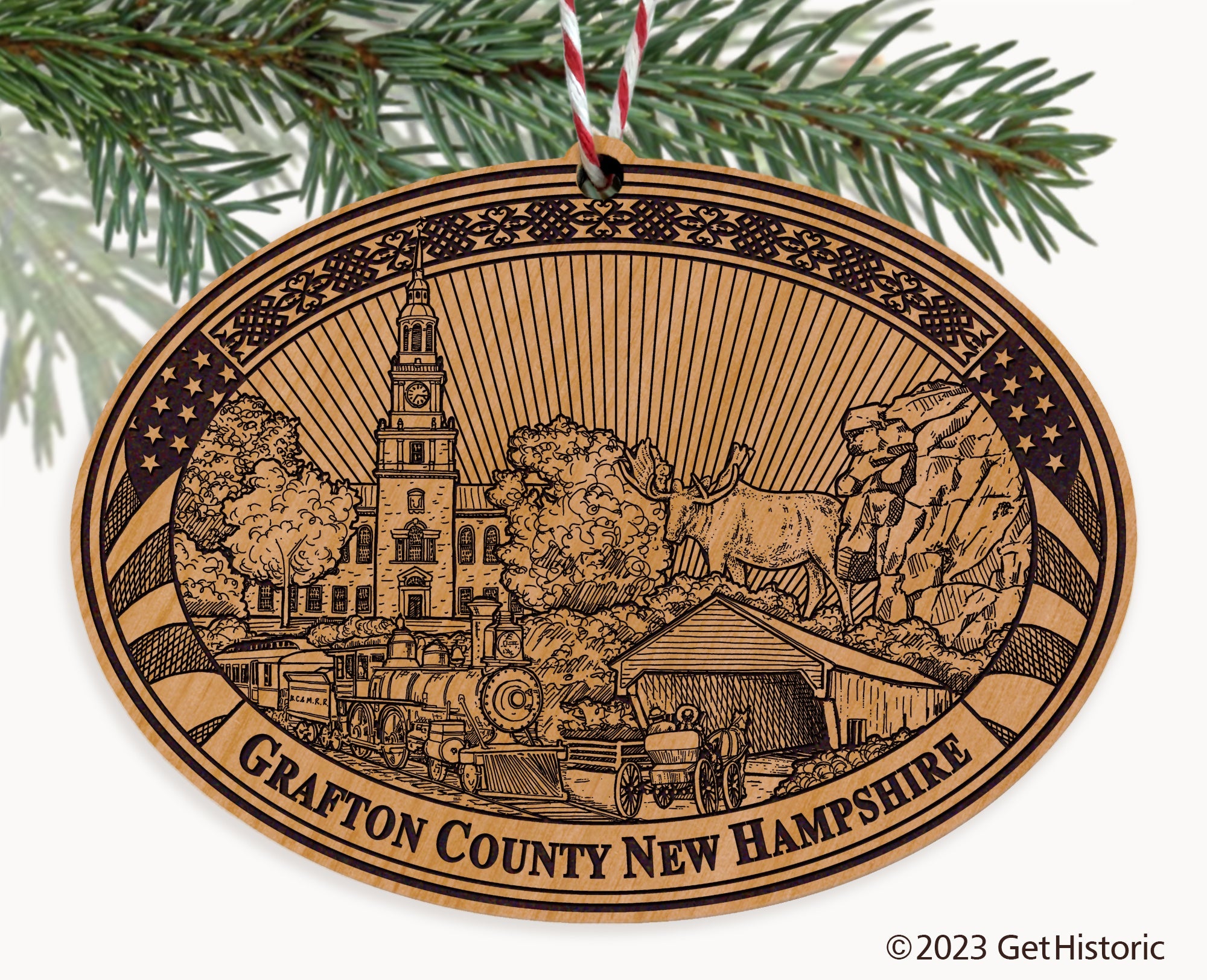 Grafton County New Hampshire Engraved Natural Ornament