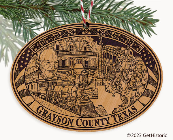 Grayson County Texas Engraved Natural Ornament