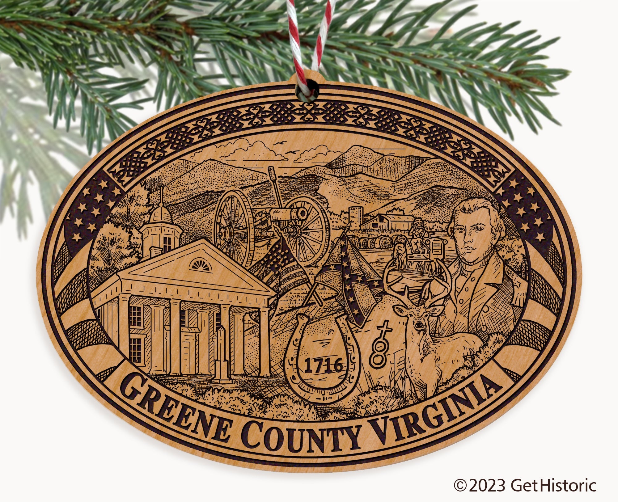 Greene County Virginia Engraved Natural Ornament