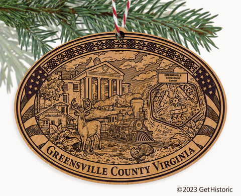 Greensville County Virginia Engraved Natural Ornament