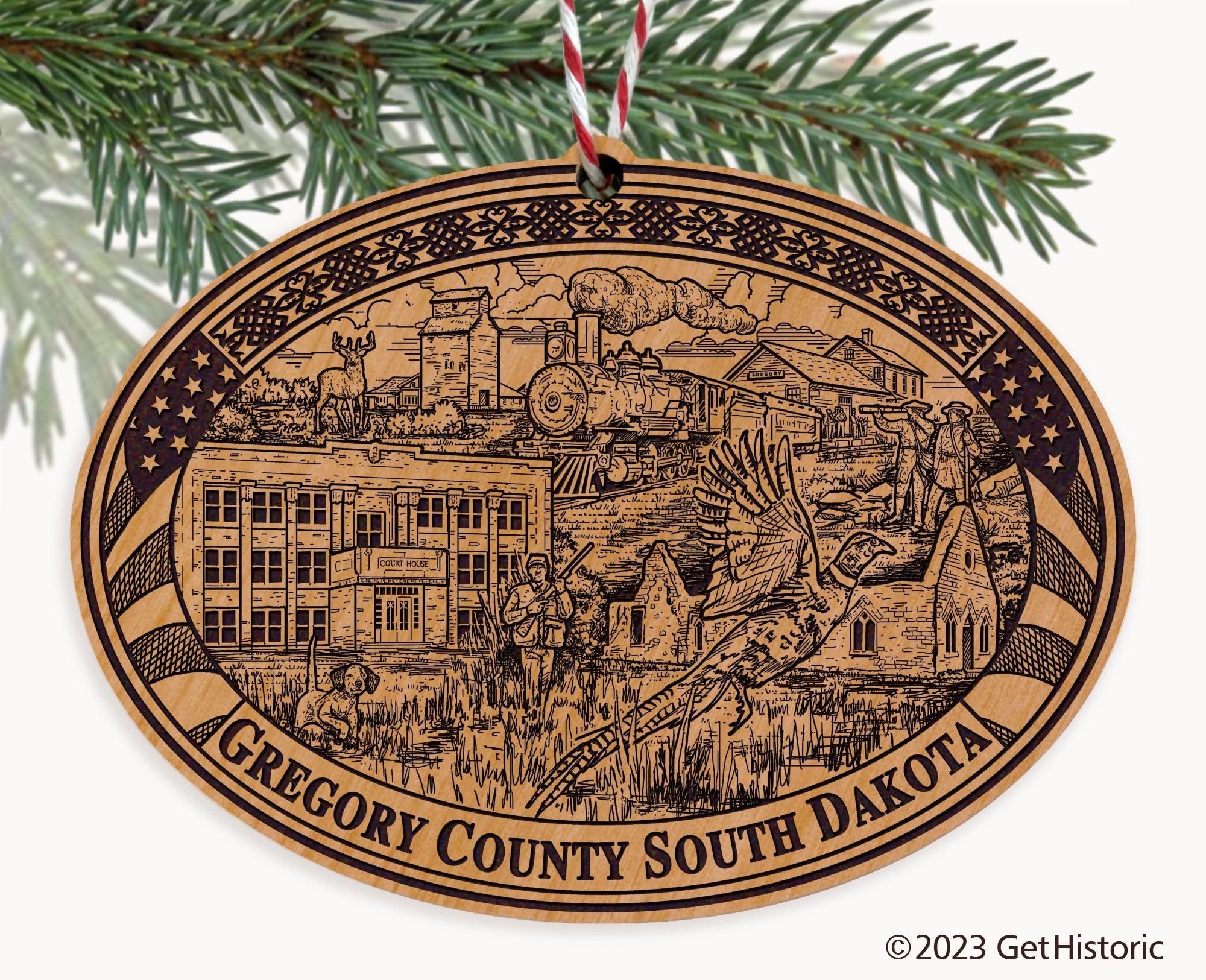 Gregory County South Dakota Engraved Natural Ornament