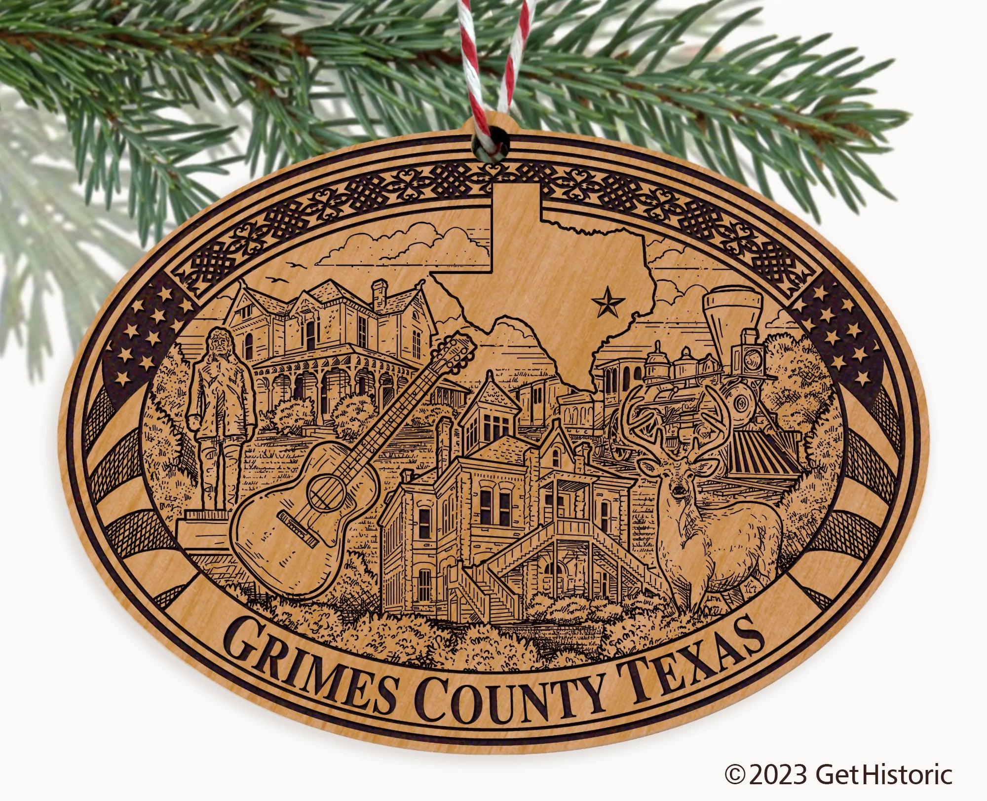 Grimes County Texas Engraved Natural Ornament