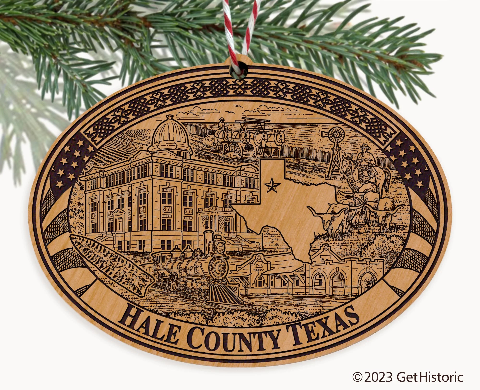 Hale County Texas Engraved Natural Ornament