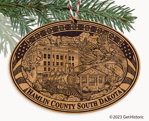 Hamlin County South Dakota Engraved Natural Ornament