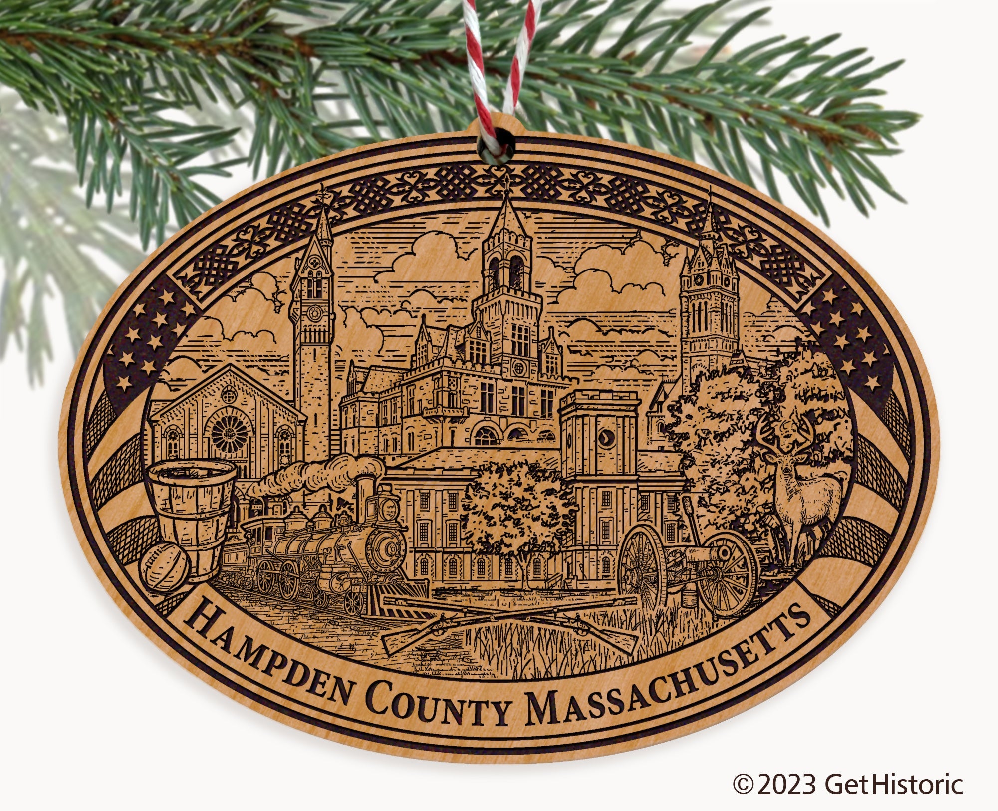 Hampden County Massachusetts Engraved Natural Ornament