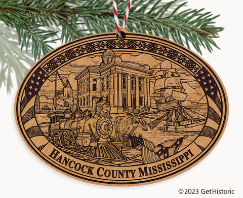 Hancock County Mississippi Engraved Natural Ornament