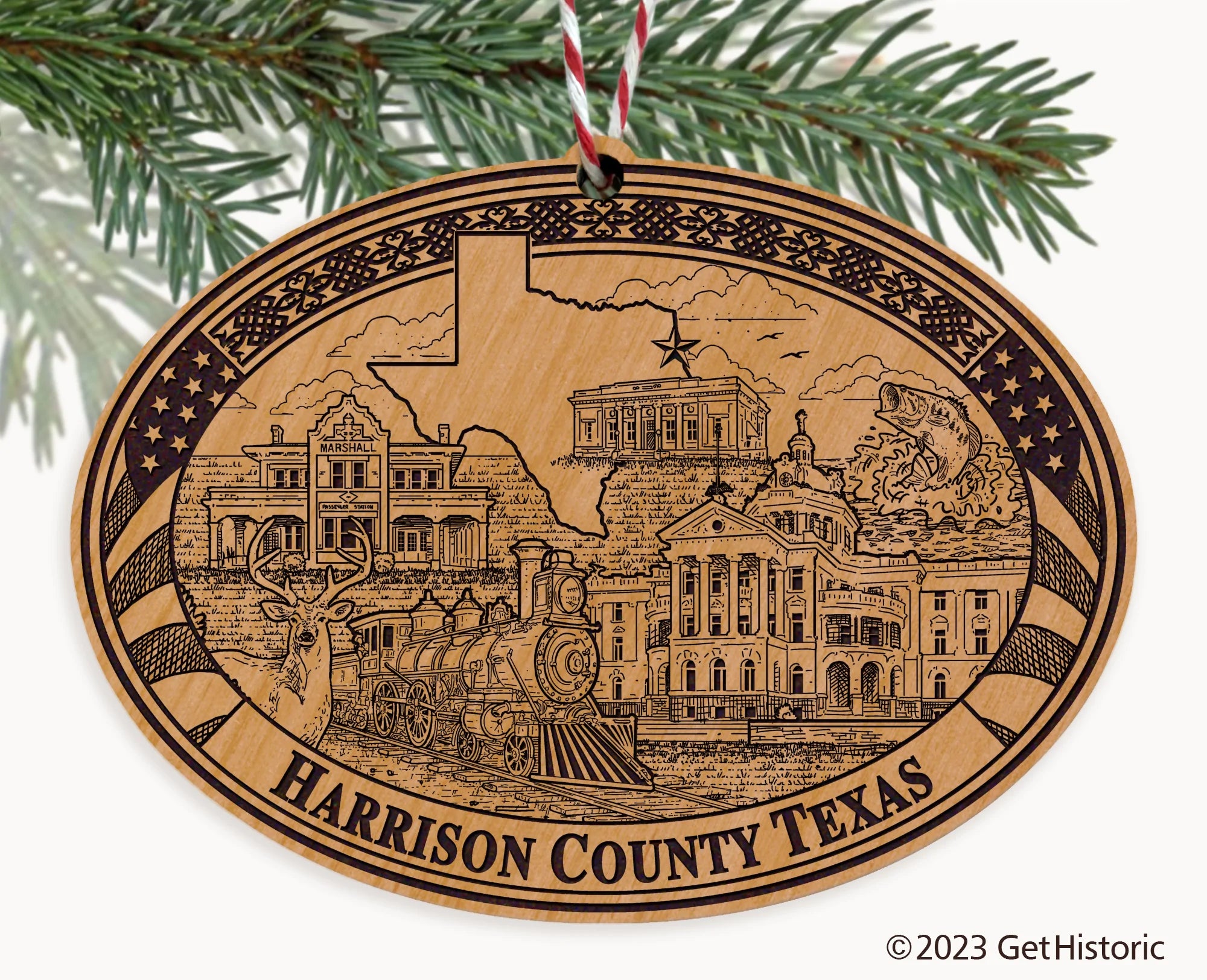 Harrison County Texas Engraved Natural Ornament