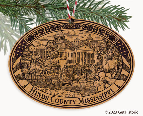 Hinds County Mississippi Engraved Natural Ornament