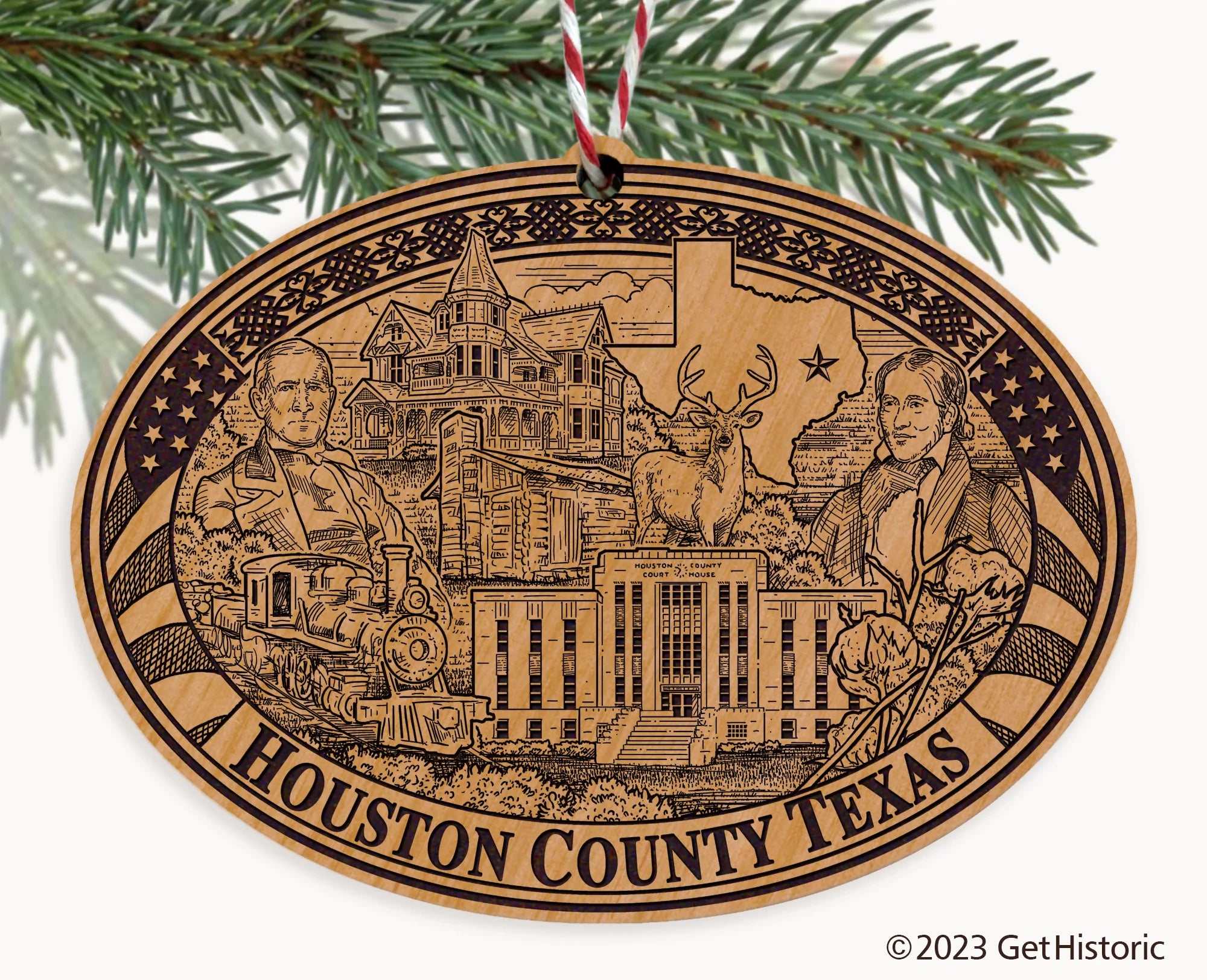 Houston County Texas Engraved Natural Ornament