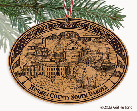 Hughes County South Dakota Engraved Natural Ornament