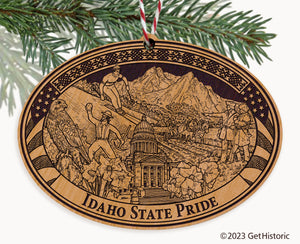 Idaho State Natural Wood Engraved Ornament