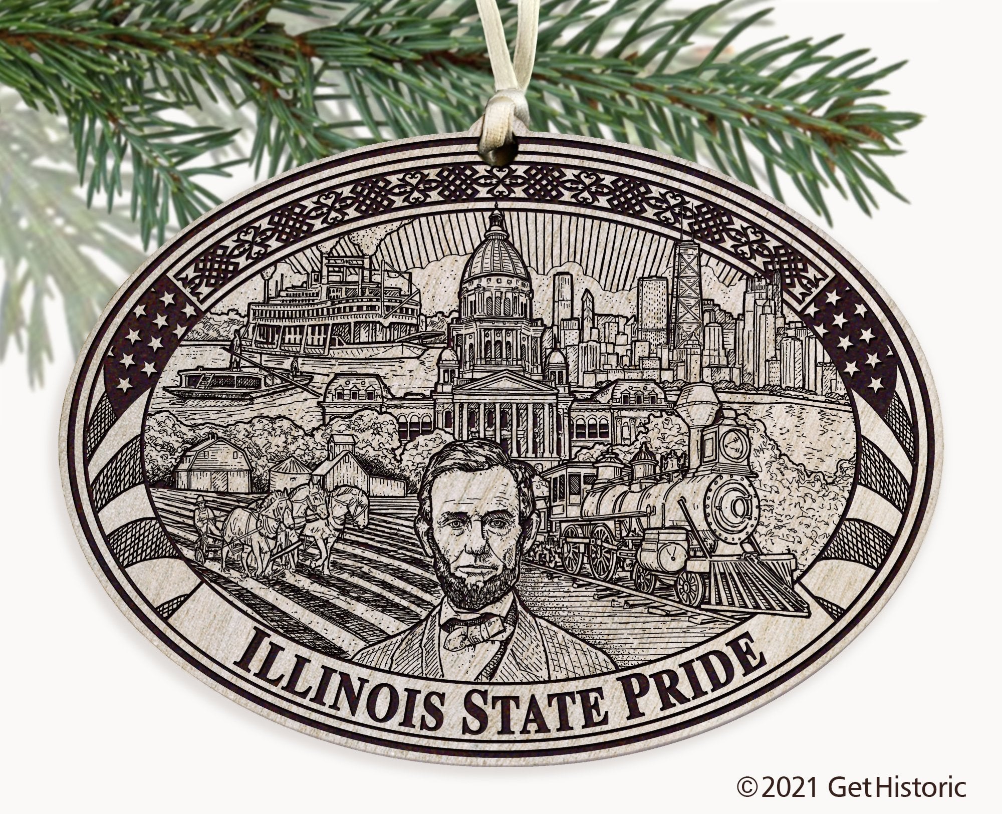 Illinois State Engraved Ornament