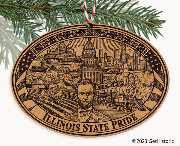 Illinois State Natural Wood Engraved Ornament