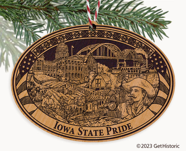 Iowa State Natural Wood Engraved Ornament