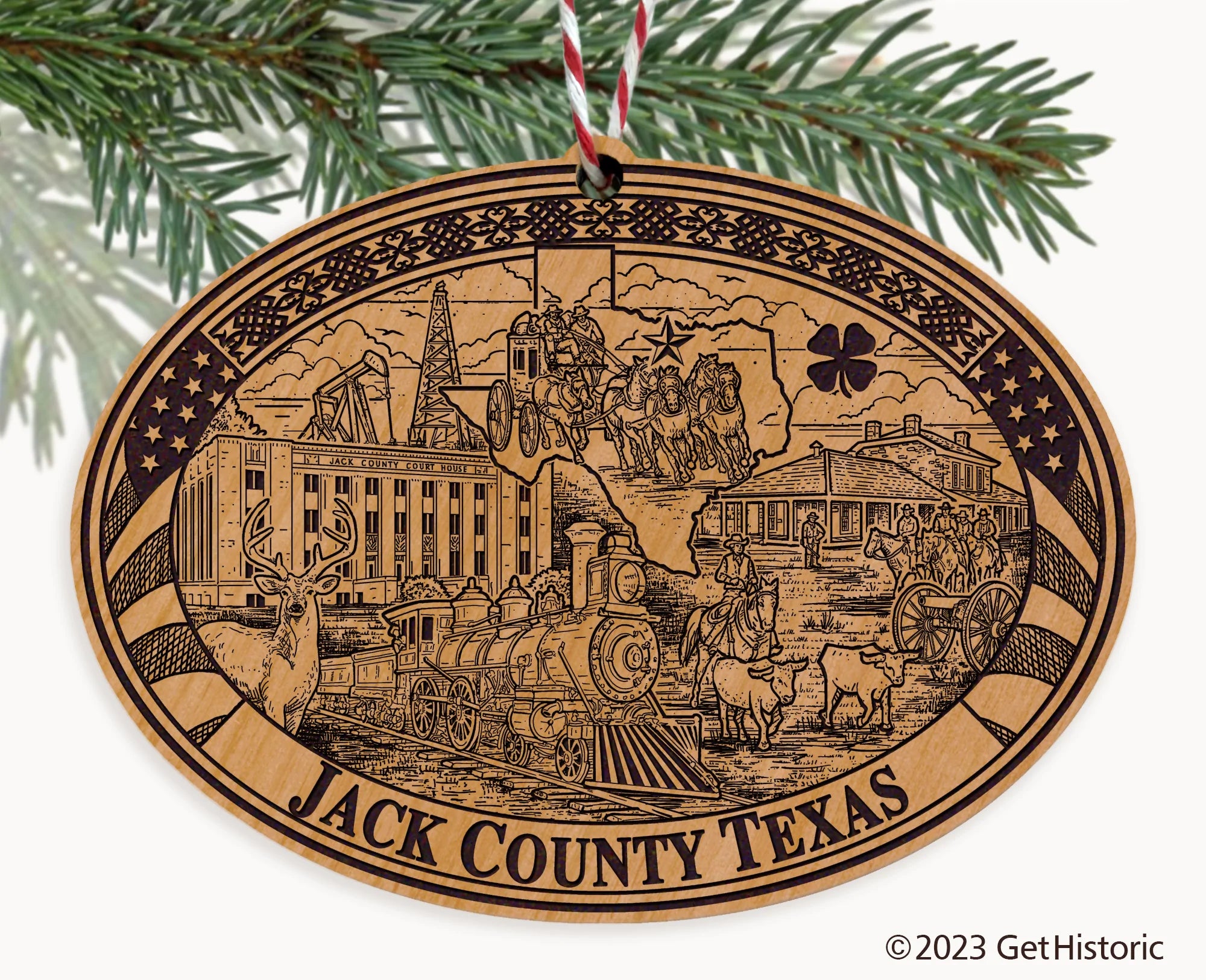 Jack County Texas Engraved Natural Ornament