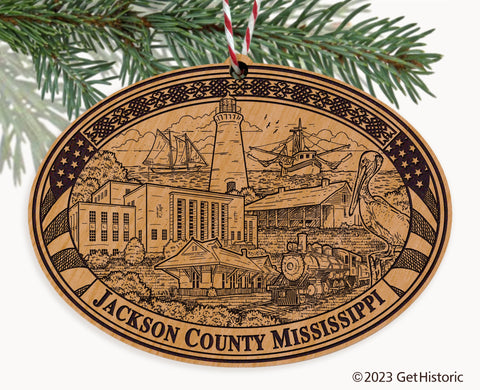 Jackson County Mississippi Engraved Natural Ornament