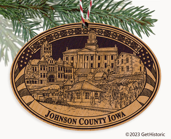 Johnson County Iowa Engraved Natural Ornament