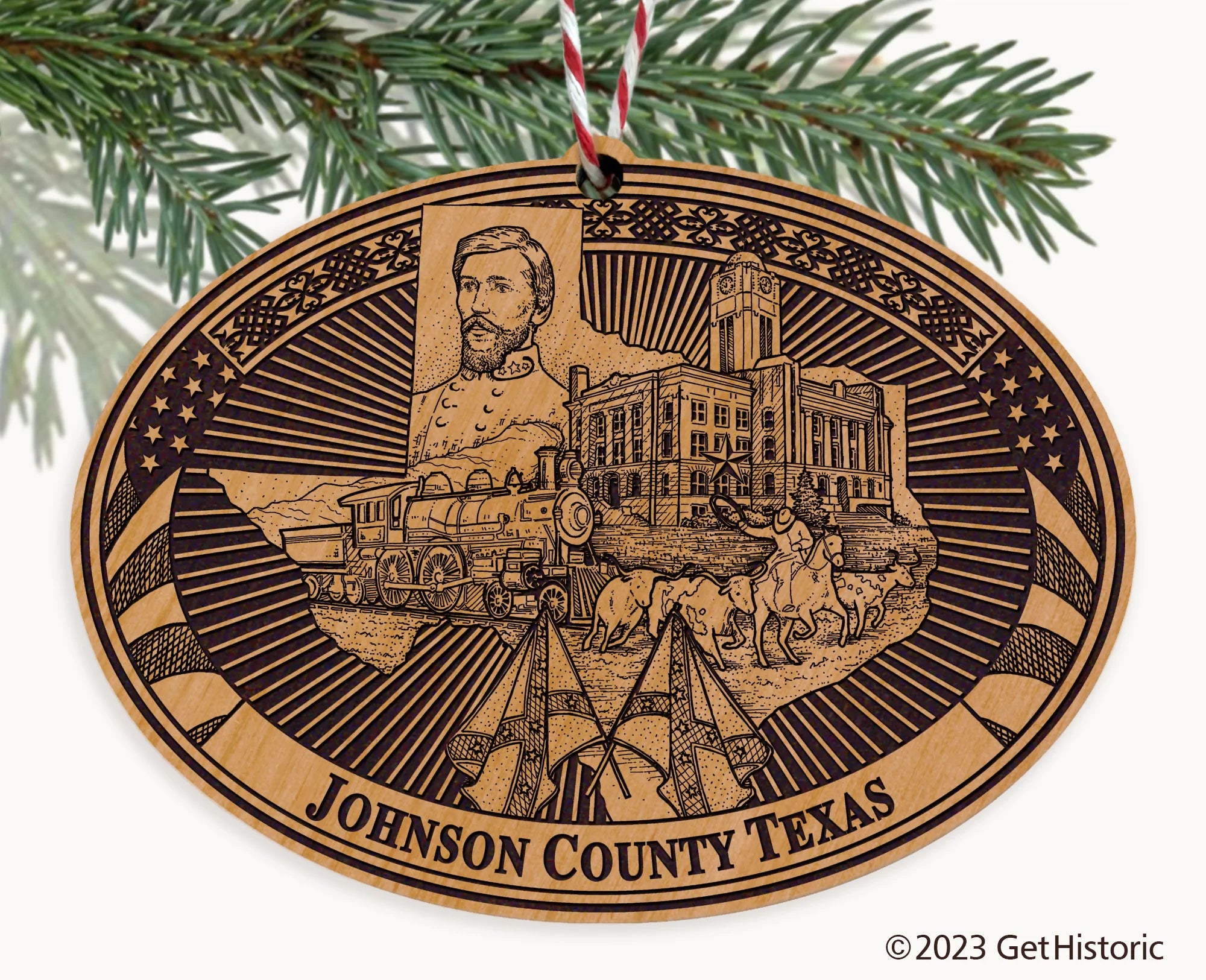 Johnson County Texas Engraved Natural Ornament
