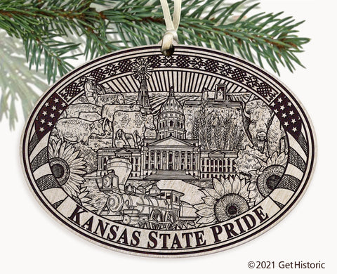 Kansas State Engraved Ornament