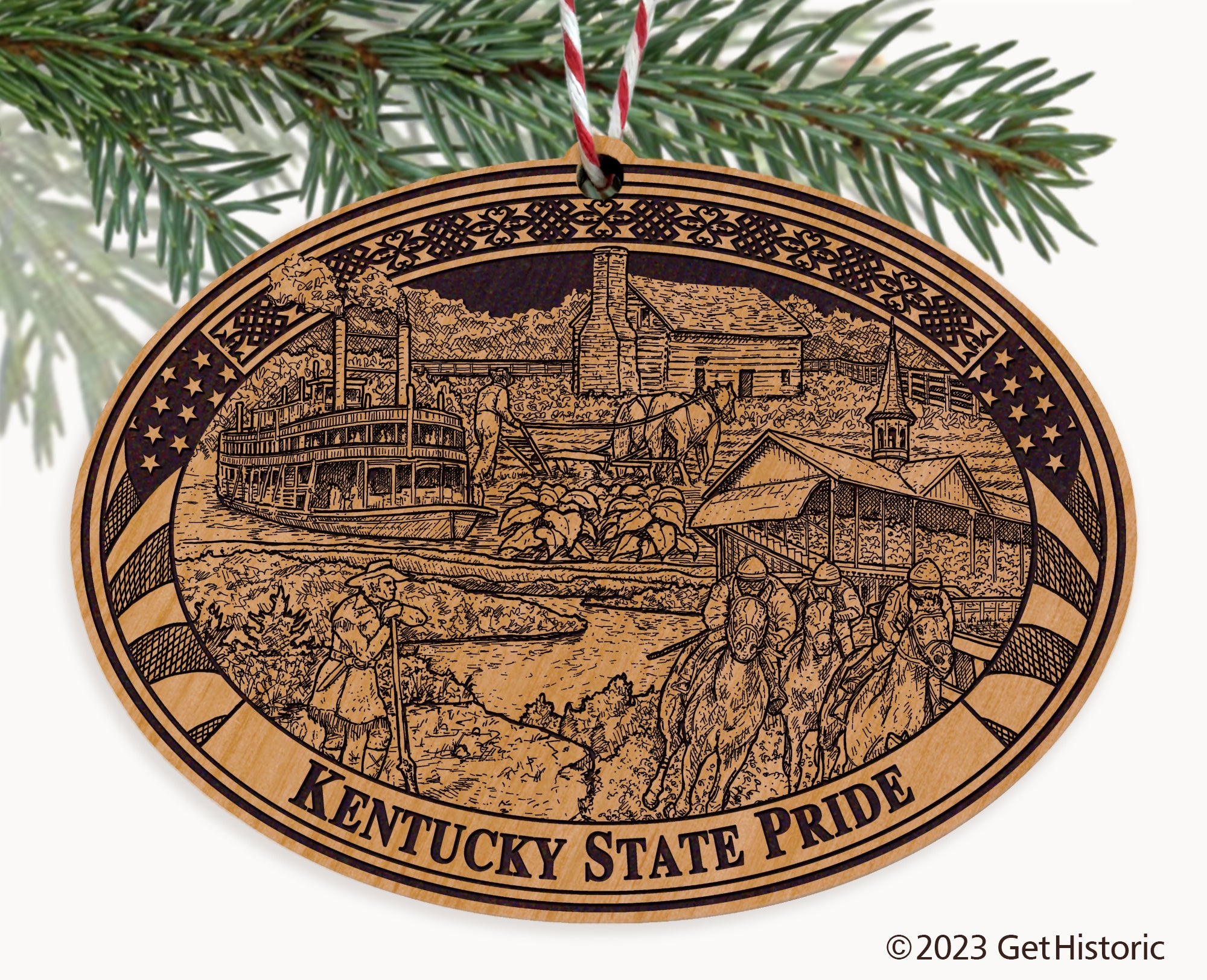 Kentucky State Natural Wood Engraved Ornament