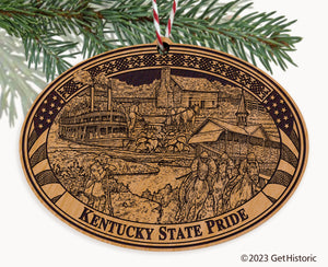 Kentucky State Natural Wood Engraved Ornament