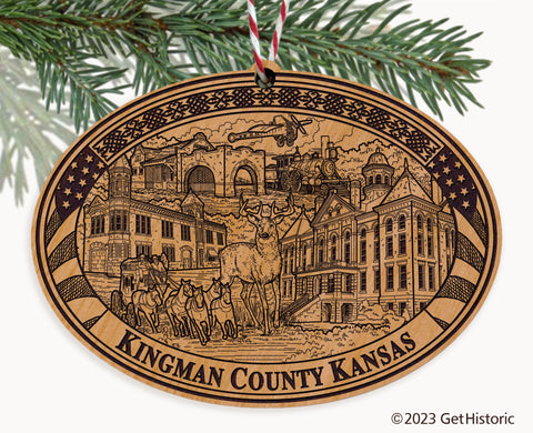 Kingman County Kansas Engraved Natural Ornament