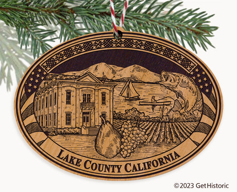 Lake County California Engraved Natural Ornament