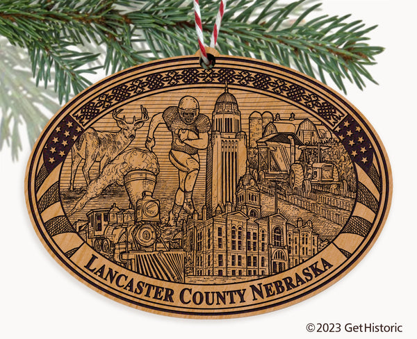 Lancaster County Nebraska Engraved Natural Ornament