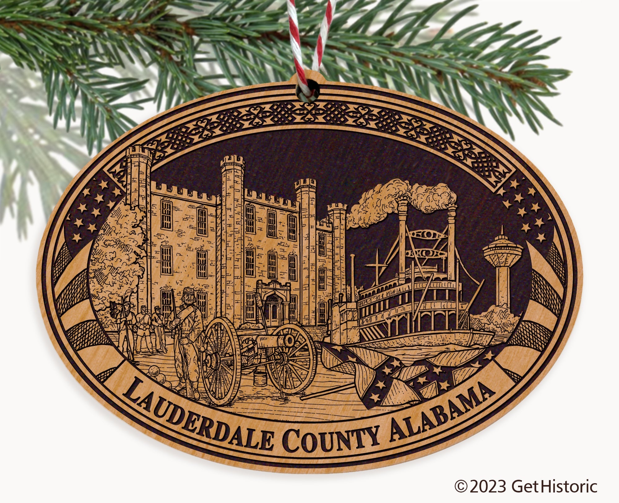 Lauderdale County Alabama Engraved Natural Ornament