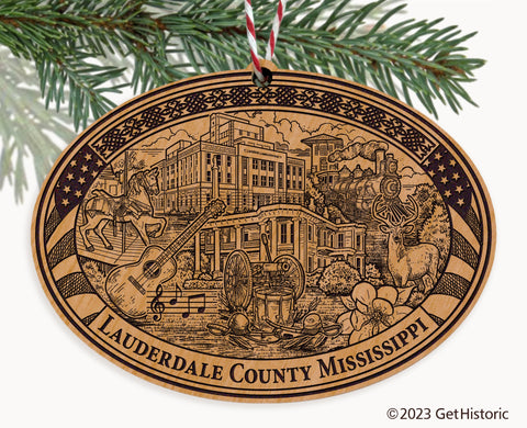 Lauderdale County Mississippi Engraved Natural Ornament