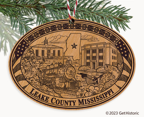 Leake County Mississippi Engraved Natural Ornament