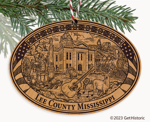 Lee County Mississippi Engraved Natural Ornament