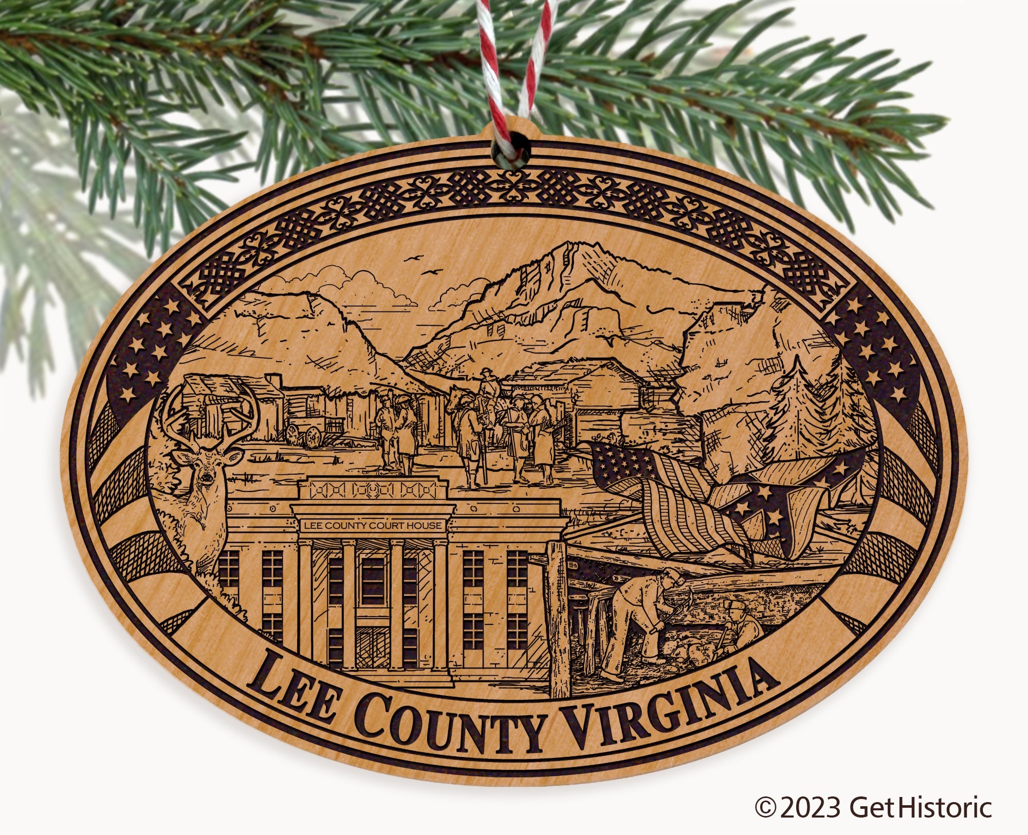 Lee County Virginia Engraved Natural Ornament