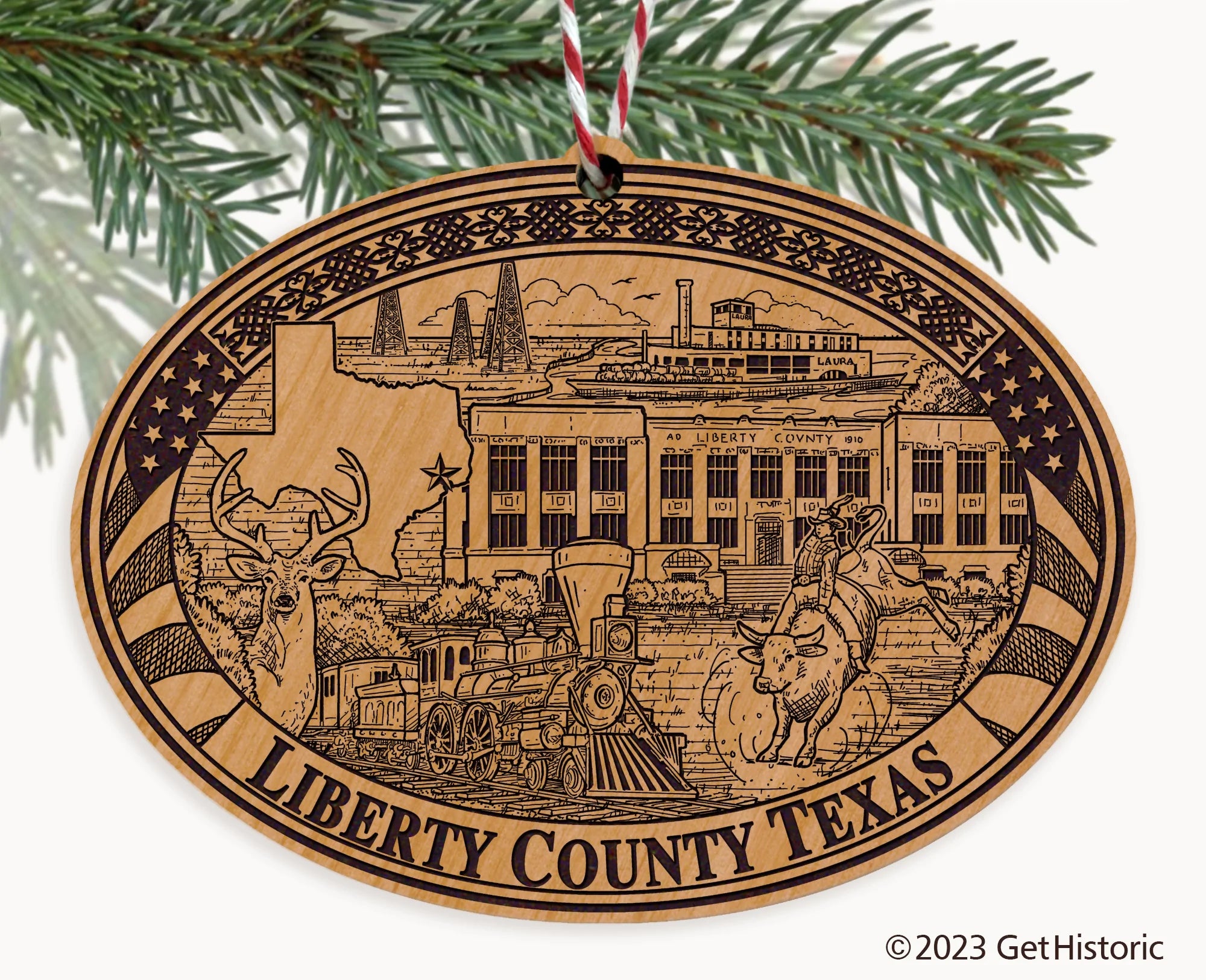 Liberty County Texas Engraved Natural Ornament