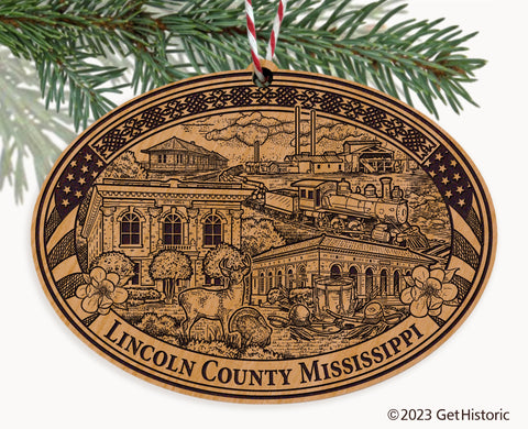 Lincoln County Mississippi Engraved Natural Ornament