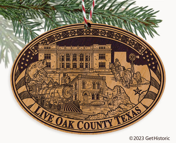 Live Oak County Texas Engraved Natural Ornament