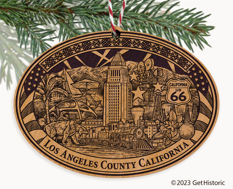 Los Angeles County California Engraved Natural Ornament