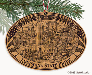 Louisiana State Natural Wood Engraved Ornament