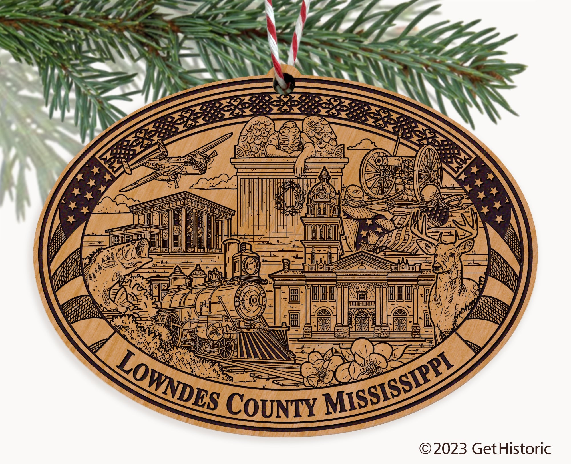 Lowndes County Mississippi Engraved Natural Ornament