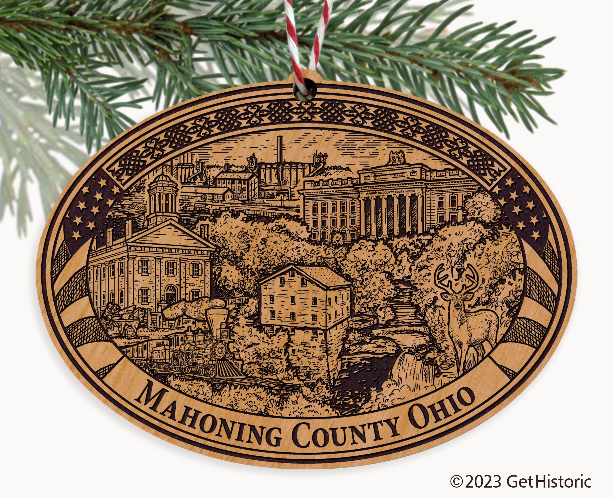 Mahoning County Ohio Engraved Natural Ornament