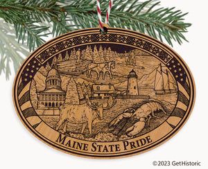 Maine State Natural Wood Engraved Ornament