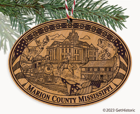 Marion County Mississippi Engraved Natural Ornament