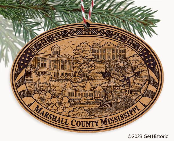 Marshall County Mississippi Engraved Natural Ornament