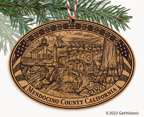 Mendocino County California Engraved Natural Ornament