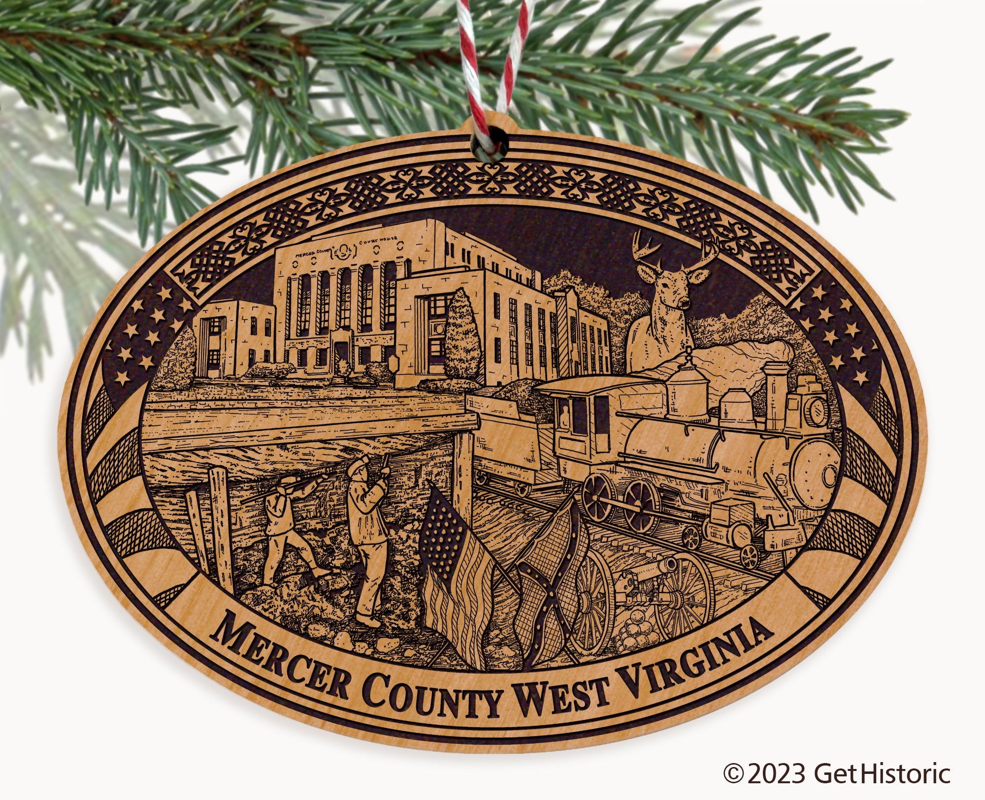 Mercer County West Virginia Engraved Natural Ornament