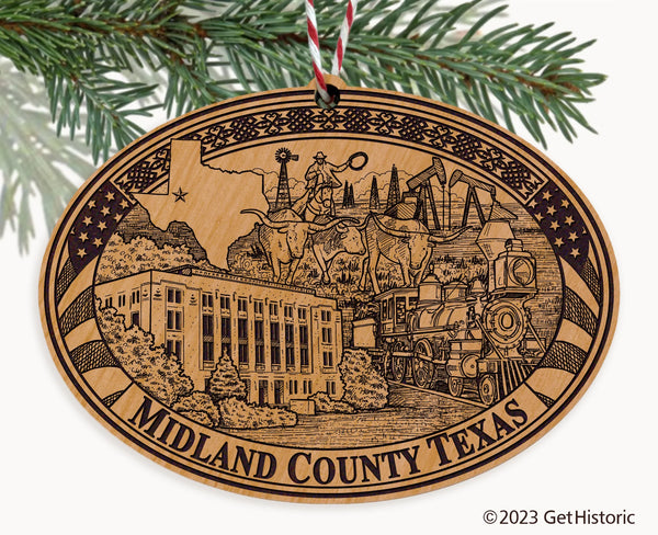 Midland County Texas Engraved Natural Ornament