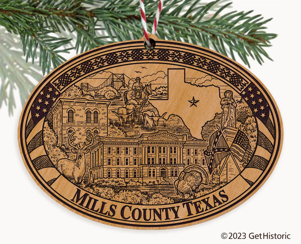 Mills County Texas Engraved Natural Ornament